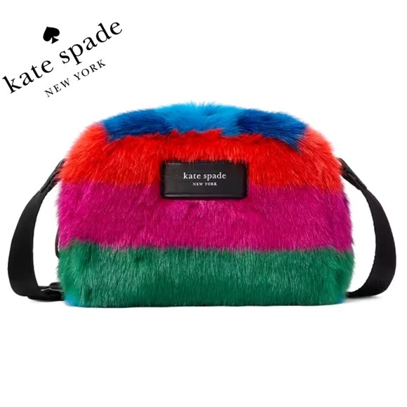 NWT KATE‎ SPADE NY Puffed Striped Faux Fur Crossbody - Picture 1 of 10